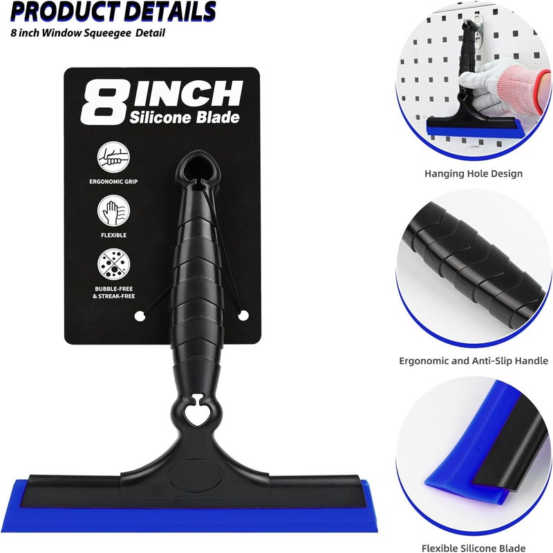 Ehdis 2PCS Flexible 8-Inch Silicone Squeegee Window Tint Tool Auto Water Blade, Shower Squeegee for Car Windshield, Glass, Tiles, and Smooth Surfaces (Blue) - Image 3